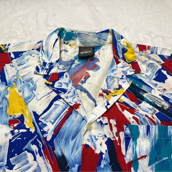 V Sport Robert Bruce Paint Splatter Vintage  Button Down Shirt Size L - Picture 6 of 12